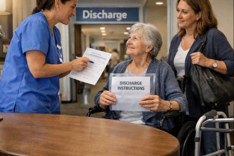 A written discharge plan checklist on paper.
